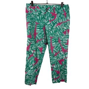 Loudmouth Womens Golf Pants Size 10 Green Tropical Leaf Floral Pink 32x22.5"